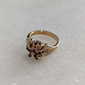 Crown ring honor Monarch Queen Elizabeth Swarovski Stones 100 mils gold NWT